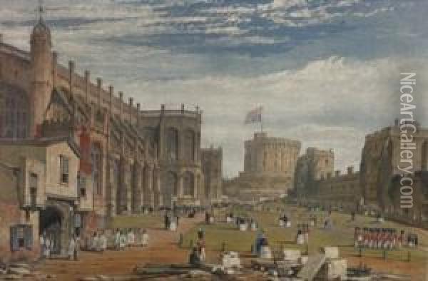 A Series Of Six Views Of Windsor Castle. Oil Painting - Joseph Nash