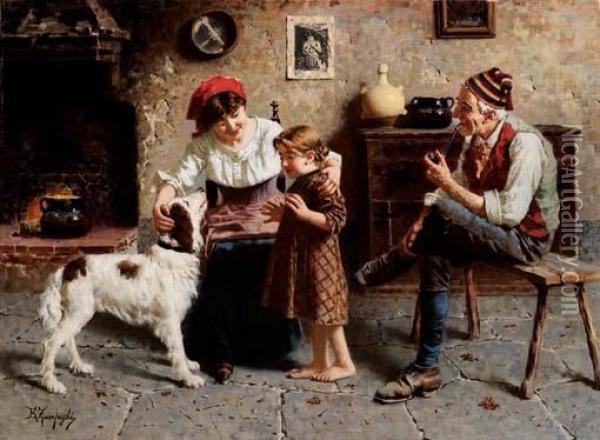 Il Nuovo Compagno Di Giochi Oil Painting - Eugenio Zampighi