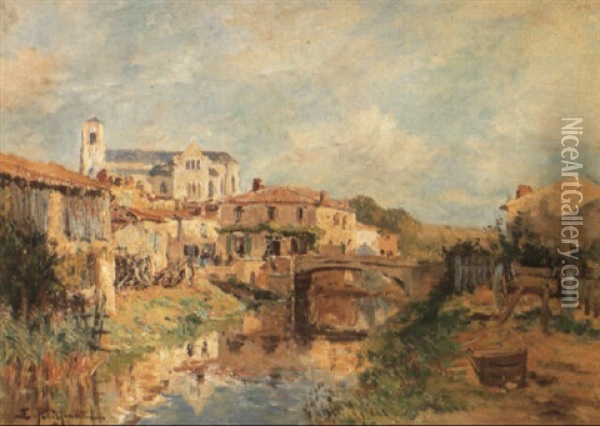 Village De Talmont En Vend,e Oil Painting - Edmond Marie Petitjean