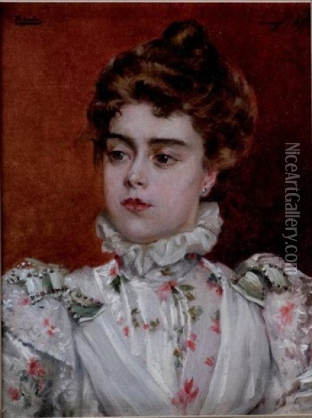 Portrait D'une Jeune Elegante Oil Painting - Paul (Jean Marie) Sain
