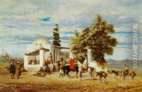 Cafe En Algerie Oil Painting - Adolphe Aze