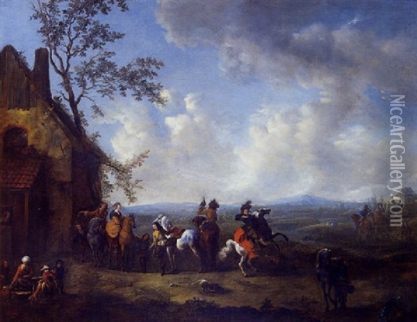 Le Depart Pour La Chasse Au Faucon Oil Painting - Carel van Falens