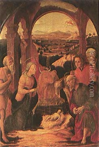 The Nativity Oil Painting - Pietro di Francesco degli Orioli