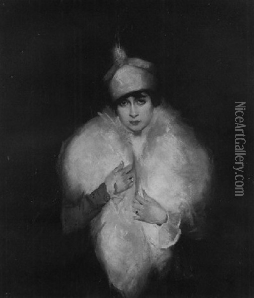 Woman In White Fur Wrap Oil Painting - Maurice Molarsky
