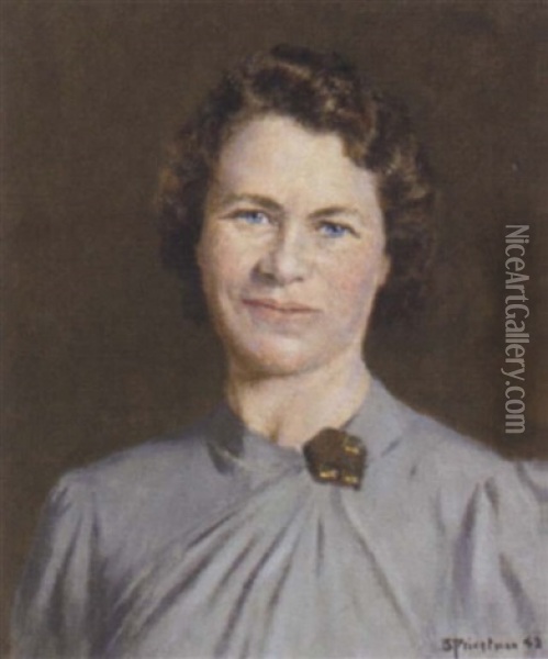 Portrait Of A Lady In A Grey Dress Oil Painting - Bertram Priestman