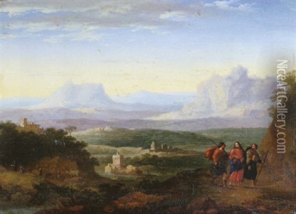 Paysage Montagneux Avec Les Pelerins D' Emmaus Oil Painting - Cornelis Van Poelenburgh