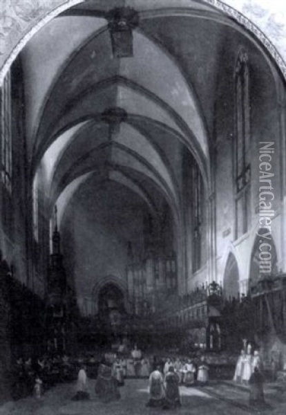 Procession Dans La Cathedrale Oil Painting - Marius Engaliere