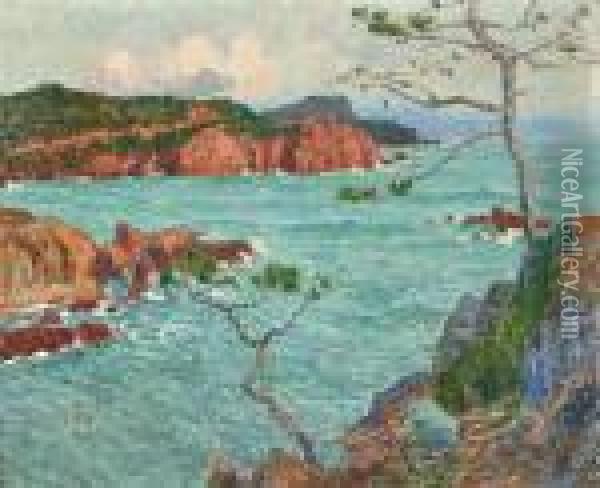 View At The Coted'azur - Les Trayas (1914) Oil Painting - Emile Claus