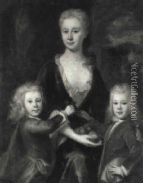 Portrait Of A Lady Of The Gore Family With Her Two Sons Oil Painting - Garret Morphey