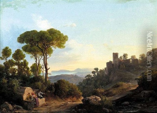 A Classical Landscape Oil Painting - Karoly Marko the Younger