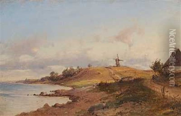 Strandvejen Med Den Gamle Tipperup Molle Ved Espergaerde Oil Painting - Vilhelm Peter Carl Petersen