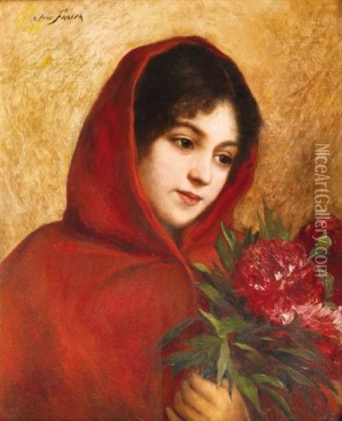 Jeune Fille Au Bouquet Oil Painting - Jose Frappa