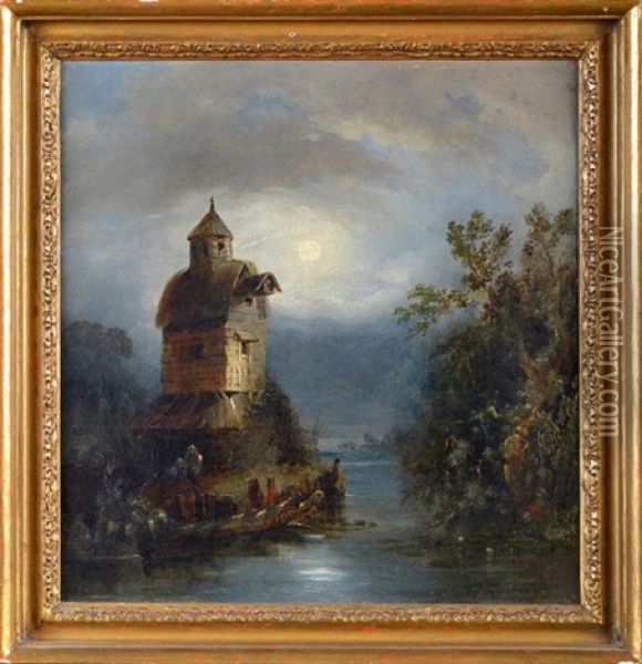 The Old Mill By Moonlight Oil Painting - John Wilson Carmichael