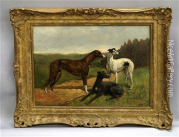 Three Greyhounds Oil Painting - Thomas Ivester Lloyd