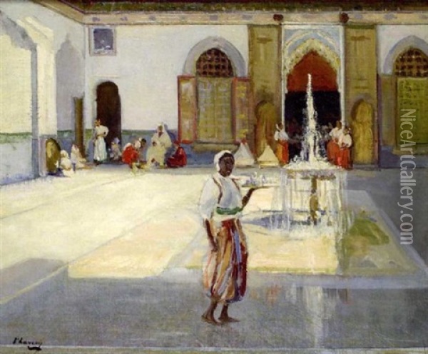 A Moorish Courtyard With Figures Oil Painting - John Lavery