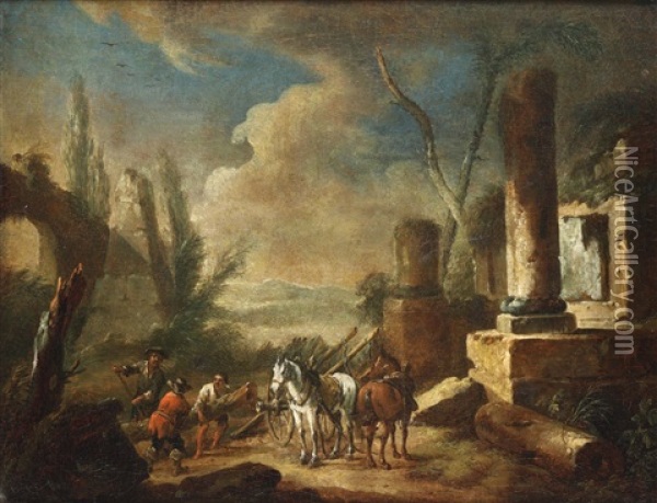 Scena Con Architetture E Cavalieri Oil Painting - Pieter van Bloemen