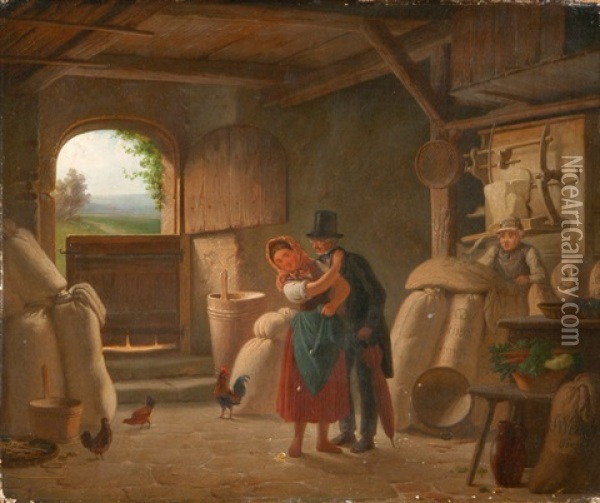 Das Uberraschte Liebespaar Oil Painting - Friedrich Moritz Wendler