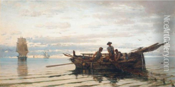 Hauling In The Catch Oil Painting - Constantinos Volanakis