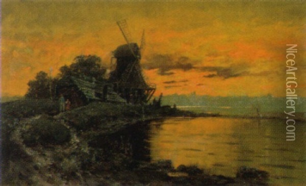 Sonnenuntergang Bei Dordrecht Oil Painting - Hermann Christian Plock