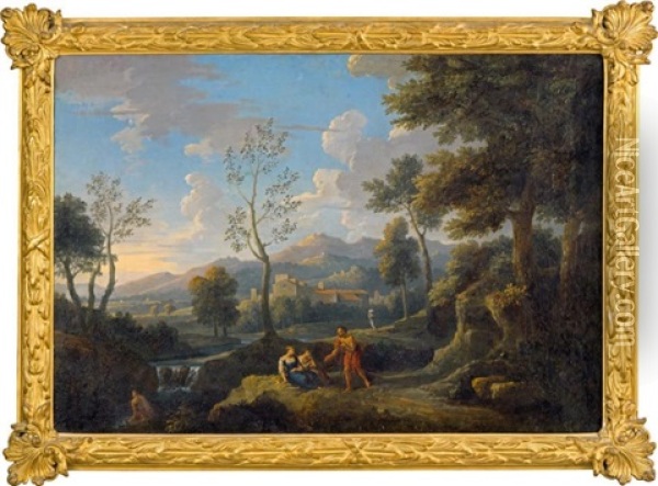 Rencontre De Bergers Devant Une Riviere Oil Painting - Jan Frans van Bloemen