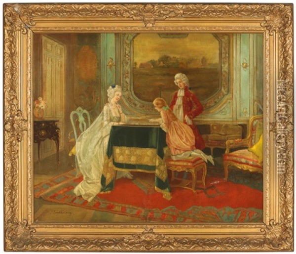 Rococo Interior With Figures Oil Painting - Anton Kozakiewicz