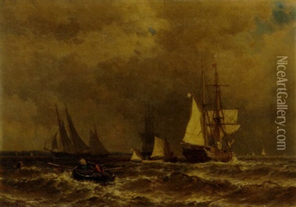 Dutch Fishing Craft Off The Coast Oil Painting - Mauritz Frederick Hendrick de Haas