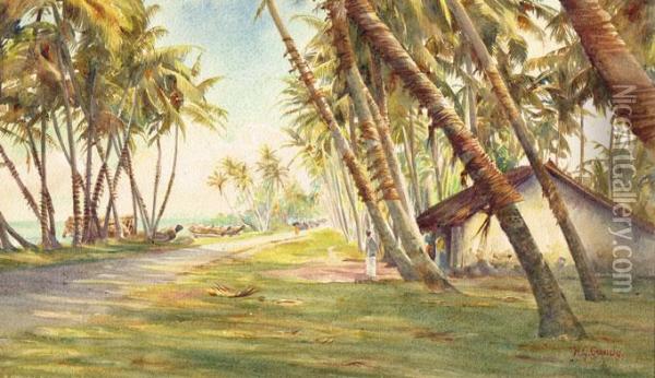 Coast Scene Ceylon (sri Lanka) Oil Painting - Henry George Gandy