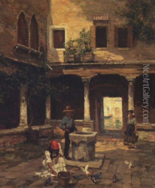 The Courtyard Of San Gregorio St. Della Salute Oil Painting - William Logsdail