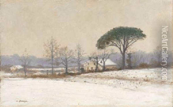 A Wintry Day Oil Painting - Pierre Emmanuel Eugene Damoye