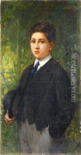 Portrait D'un Jeune Garcon Au Chapeau Melon Oil Painting - Leon Francois Comerre