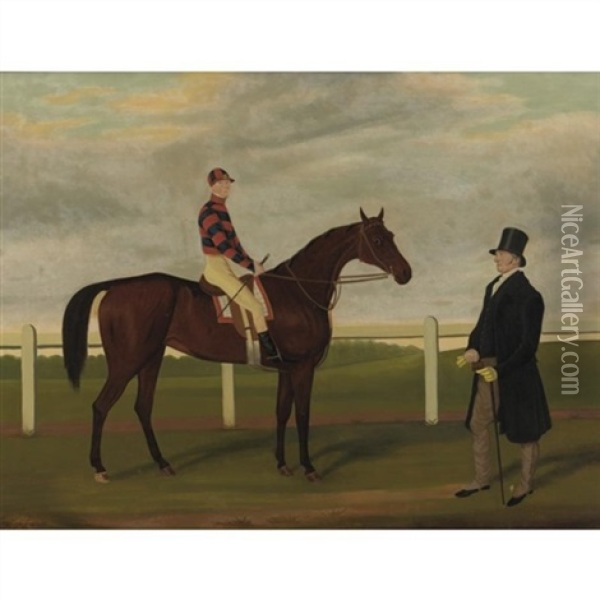 "merry Lass", Rees Up, With Owner Mr. Davis On Brecon Racecourse Oil Painting - James (of Bath) Loder