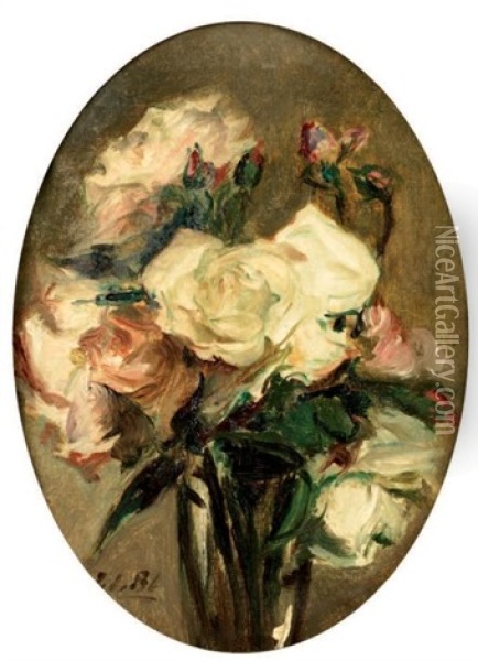 Bouquet De Roses Oil Painting - Jacques-Emile Blanche