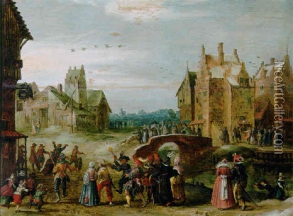 A Carnival Procession In A Village Street On Shrove Tuesday Oil Painting - Govert (Mynheer) Jansz