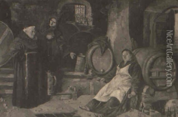 Sleeping Monks In Interiors Oil Painting - Edouard Castres