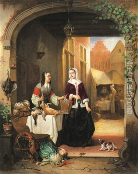 Markttafereel Oil Painting - Alexis van Hamme