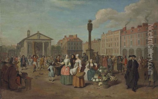 A View Of Covent Garden, London, On Market Day Oil Painting - Pieter Angillis