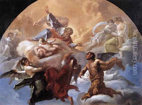 Satan before the Lord around 1750 Oil Painting - Corrado Giaquinto