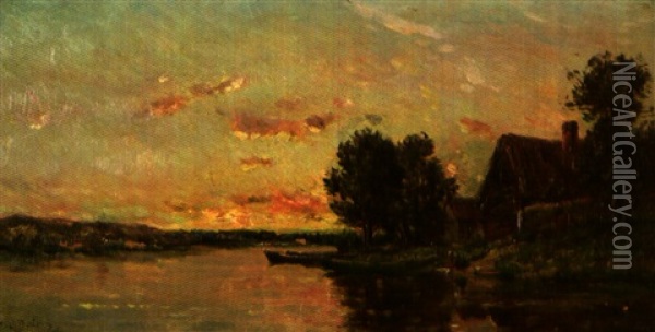 Coucher De Soleil Oil Painting - Hippolyte Camille Delpy