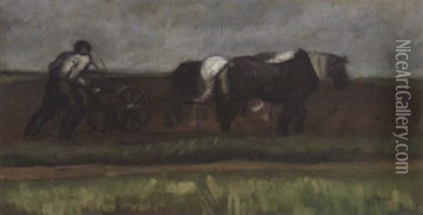 Farmer Ploughing Oil Painting - Jean Hippolyte Marchand