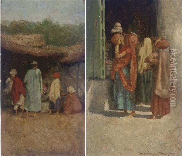 North African Street Scenes (2 Works Framed Together) Oil Painting - Mortimer Luddington Menpes