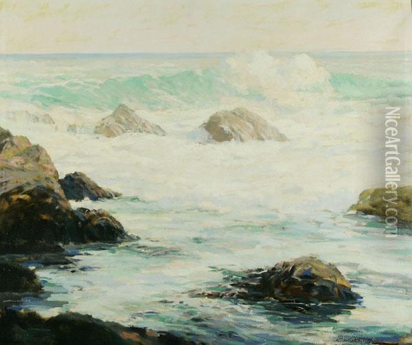 Waves On A Rock Shore Oil Painting - Constantin Alexandr. Westchiloff