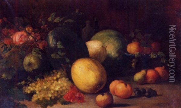Bodegon Con Frutas Y Cesta De Flores Oil Painting - Ramon Marti Alsina
