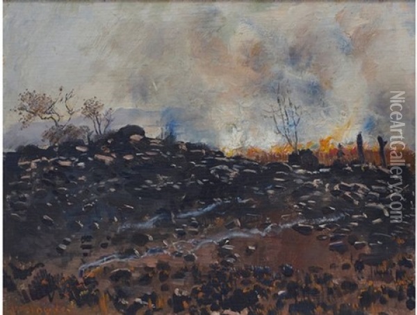 Veld Fire Oil Painting - Frans David Oerder