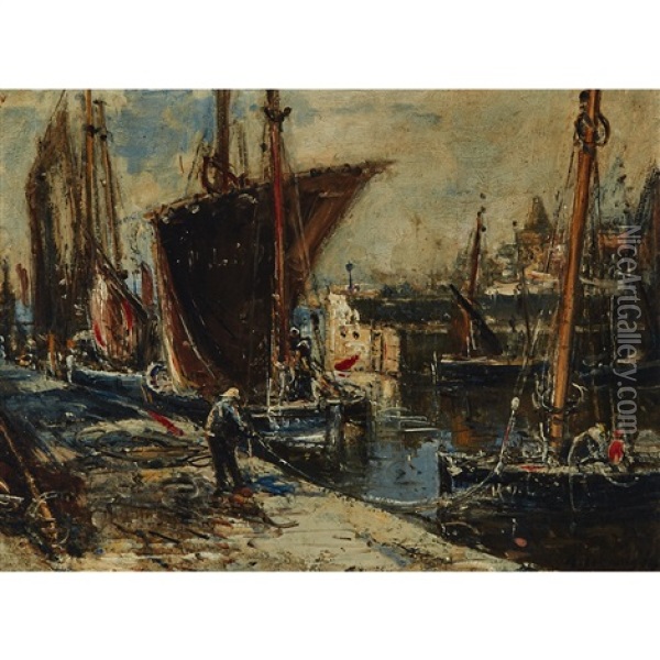 Le Port De Rotterdam, 1882 Oil Painting - Albert Lebourg
