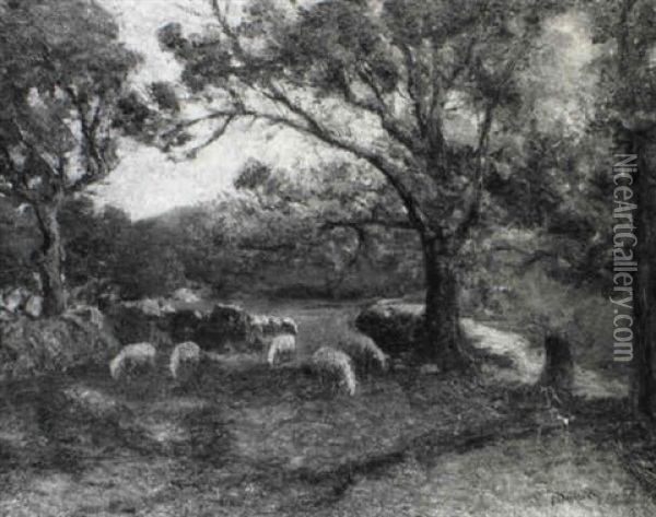 Grazing Sheep On A Fall Day Oil Painting - Franklin B. De Haven