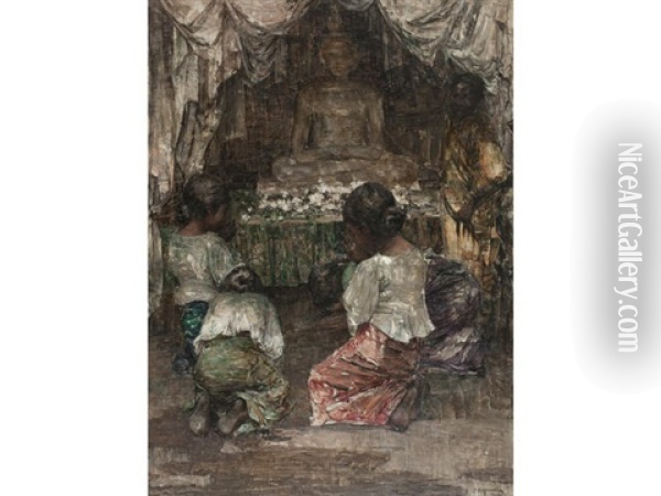 Before The Buddha Oil Painting - Edward Atkinson Hornel