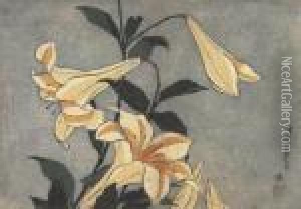 Grandes Fleurs Oil Painting - Katsushika Hokusai