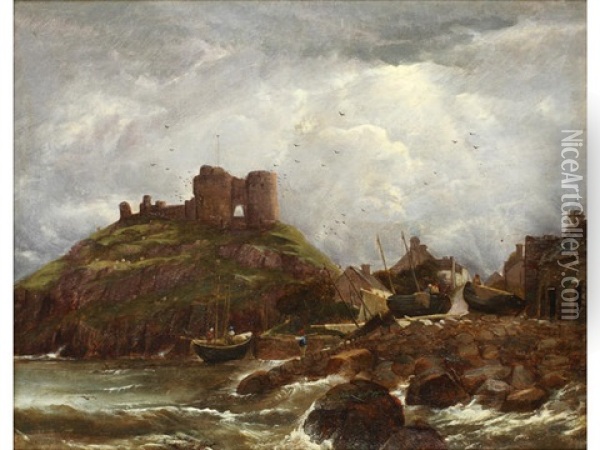 Criccieth Castle, North Wales Oil Painting - John Joseph Hughes