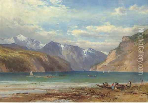 A view across a river, traditionally identified as the Rhine Oil Painting - John Syer