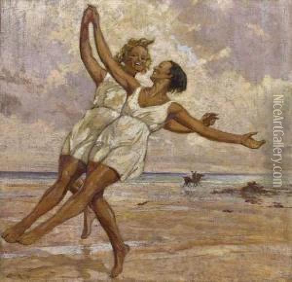 Danse Sur La Plage Oil Painting - Almery Lobel-Riche